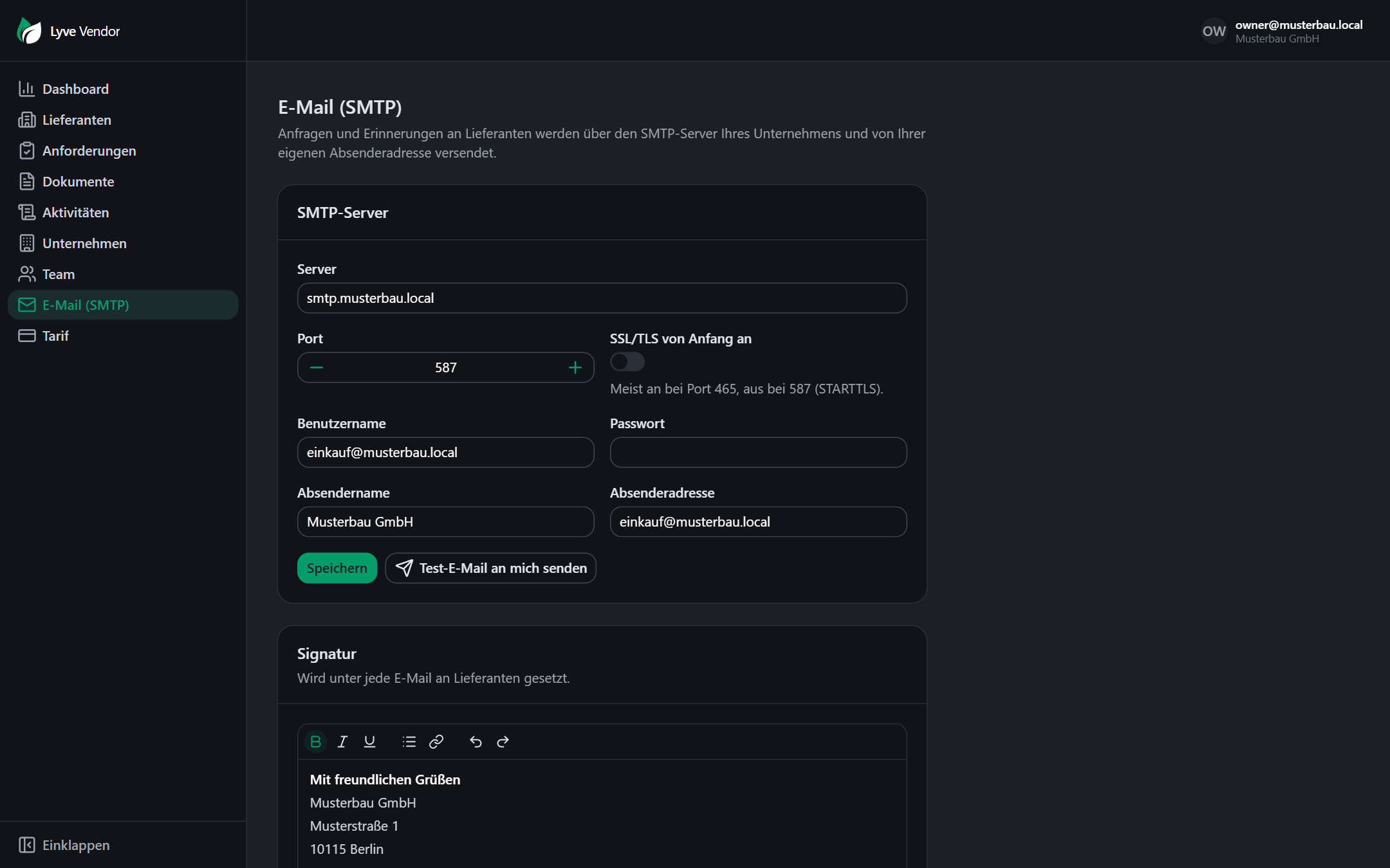 E-Mail (SMTP): Server, Absender und Signatur
